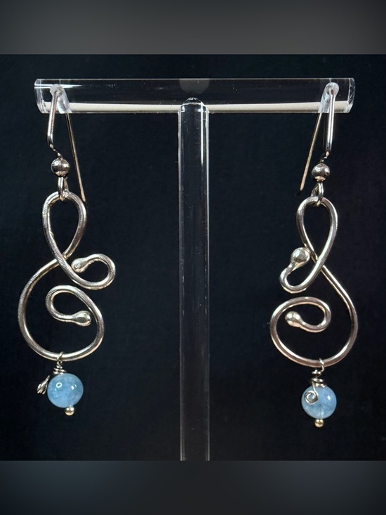 Hand Crafted Jewelry - Sterling Silver Aquamarine Artisan Hand Crafted Dangle Earrings